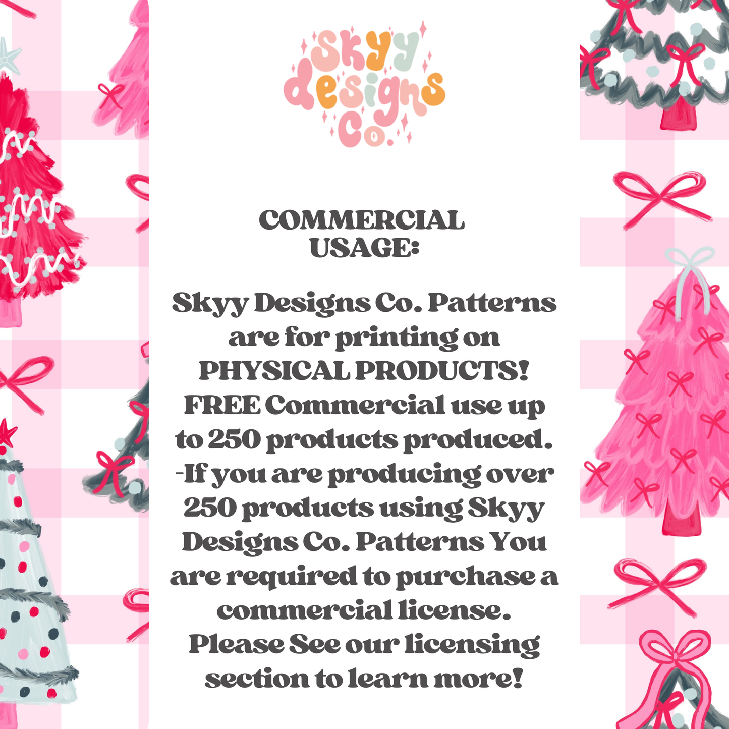 Preppy Christmas Trees Pink Gingham Background