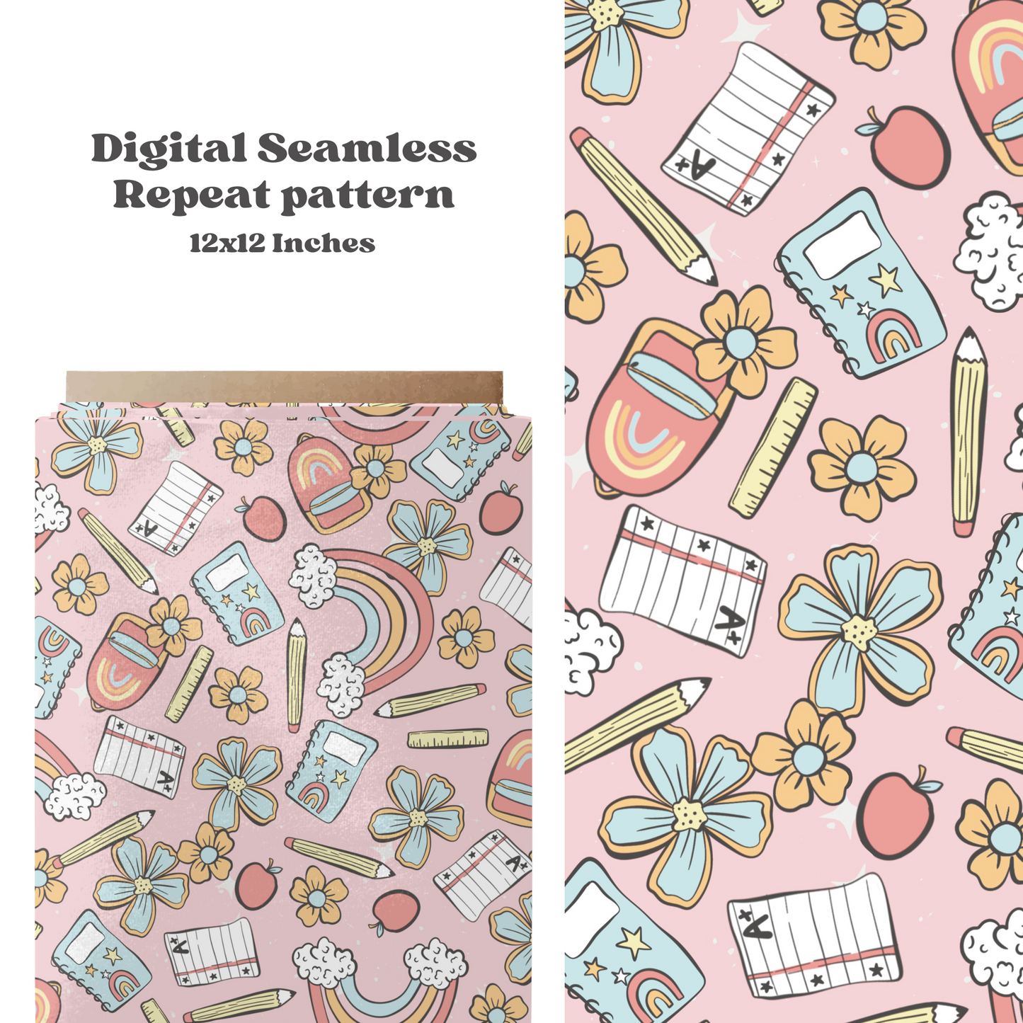 Pastel School Supplies Pattern Design