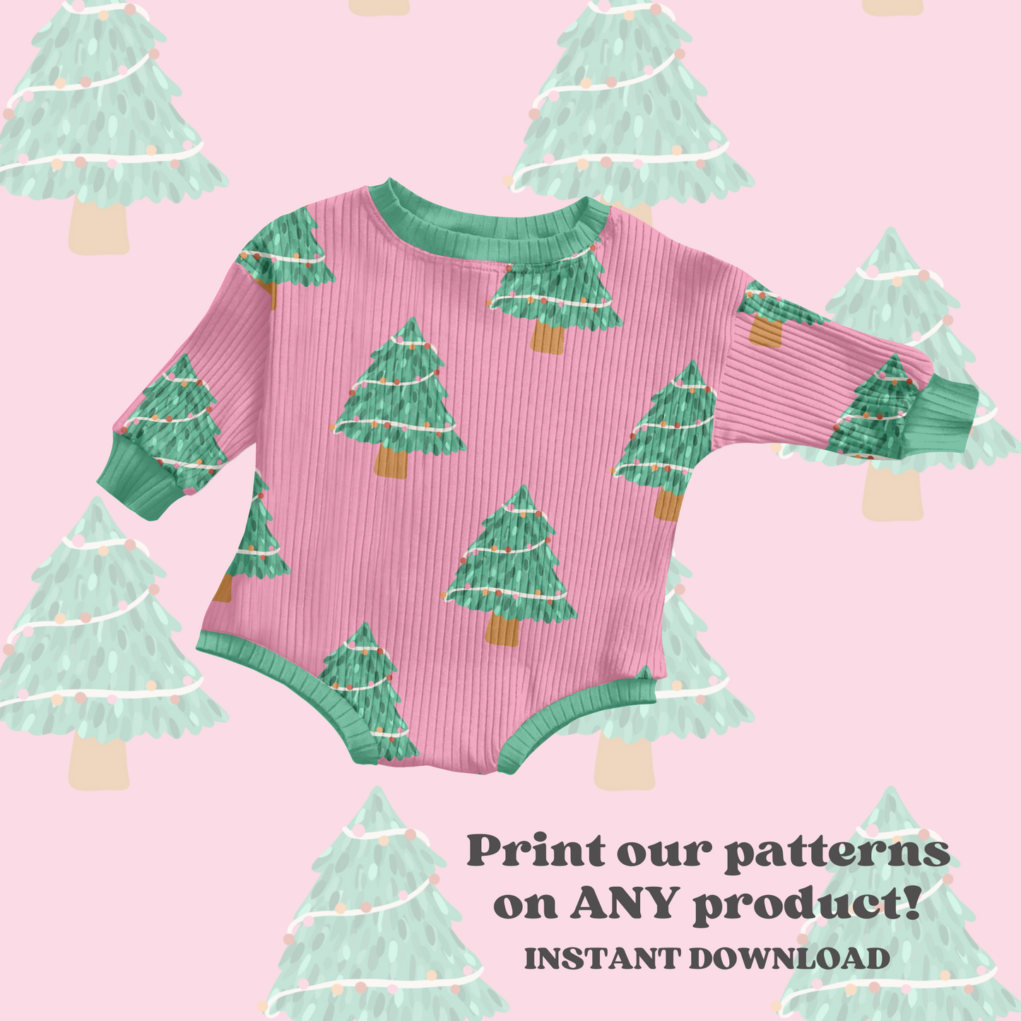 Pink Christmas trees seamless pattern