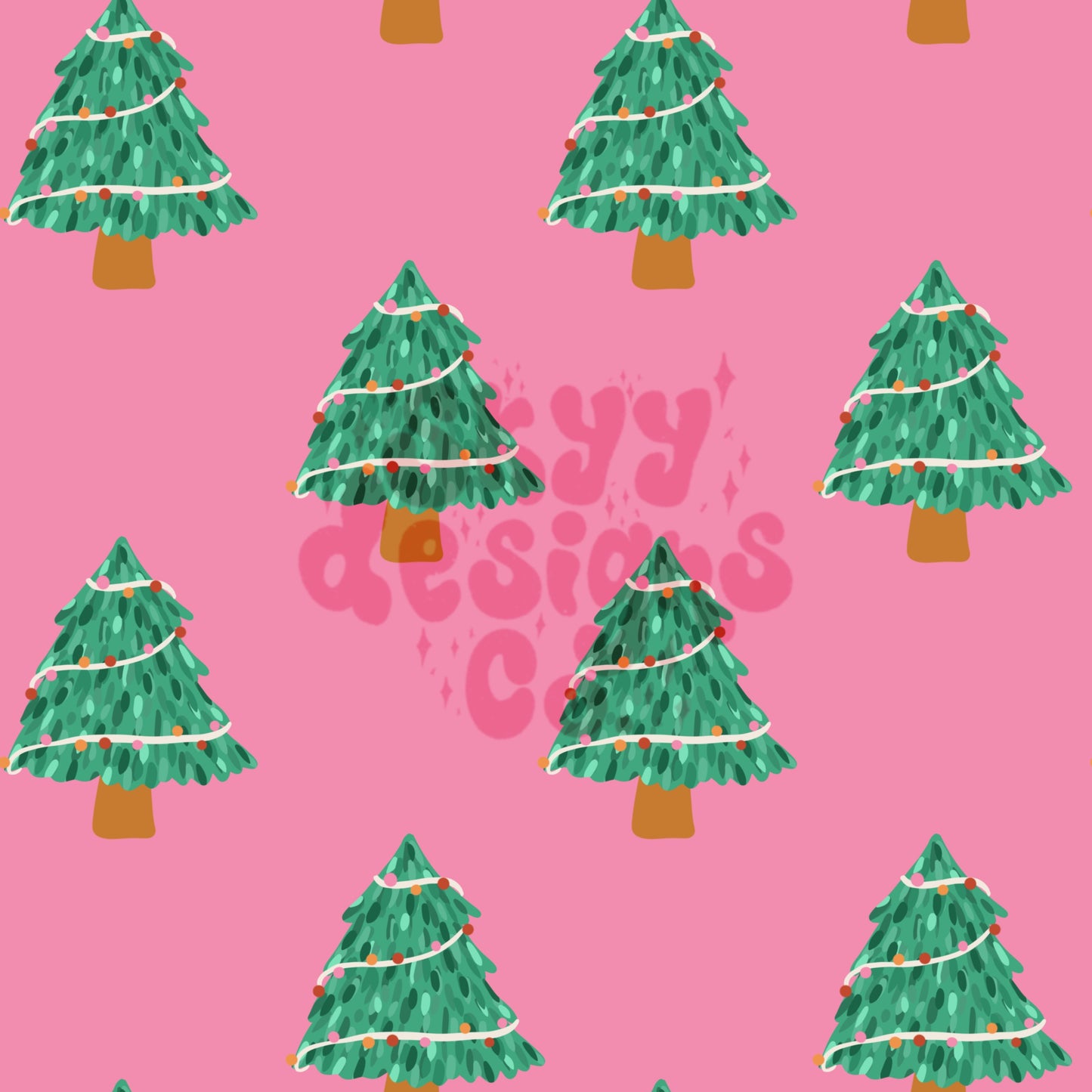 Pink Christmas trees seamless pattern