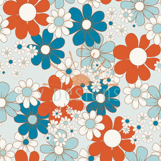 Fourth of July Retro Floral digital seamless pattern for fabrics and wallpapers, Floral digital paper file for fabrics, retro floral July - SkyyDesignsCo