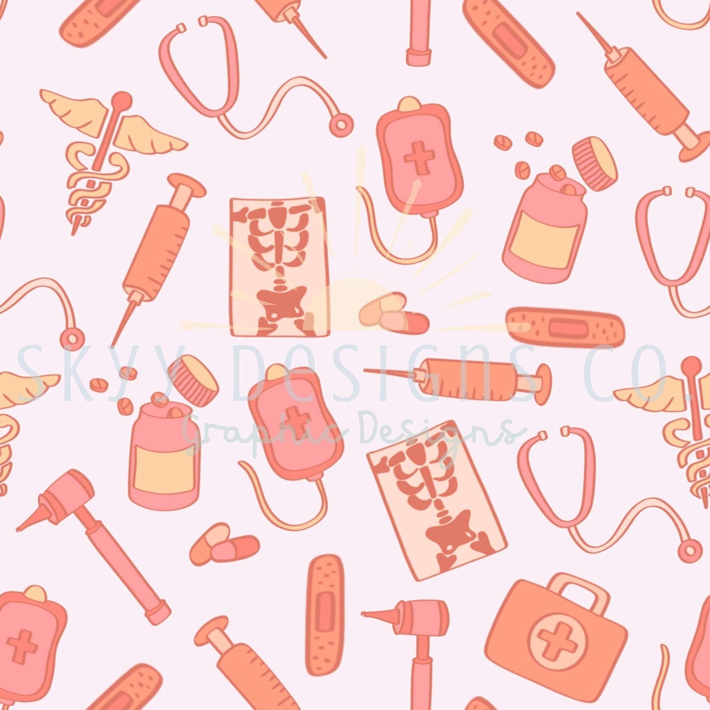 Girly nurse medical digital seamless pattern for fabrics and wallpapers, medical digital paper design, doctor seamless design, nurse pattern - SkyyDesignsCo