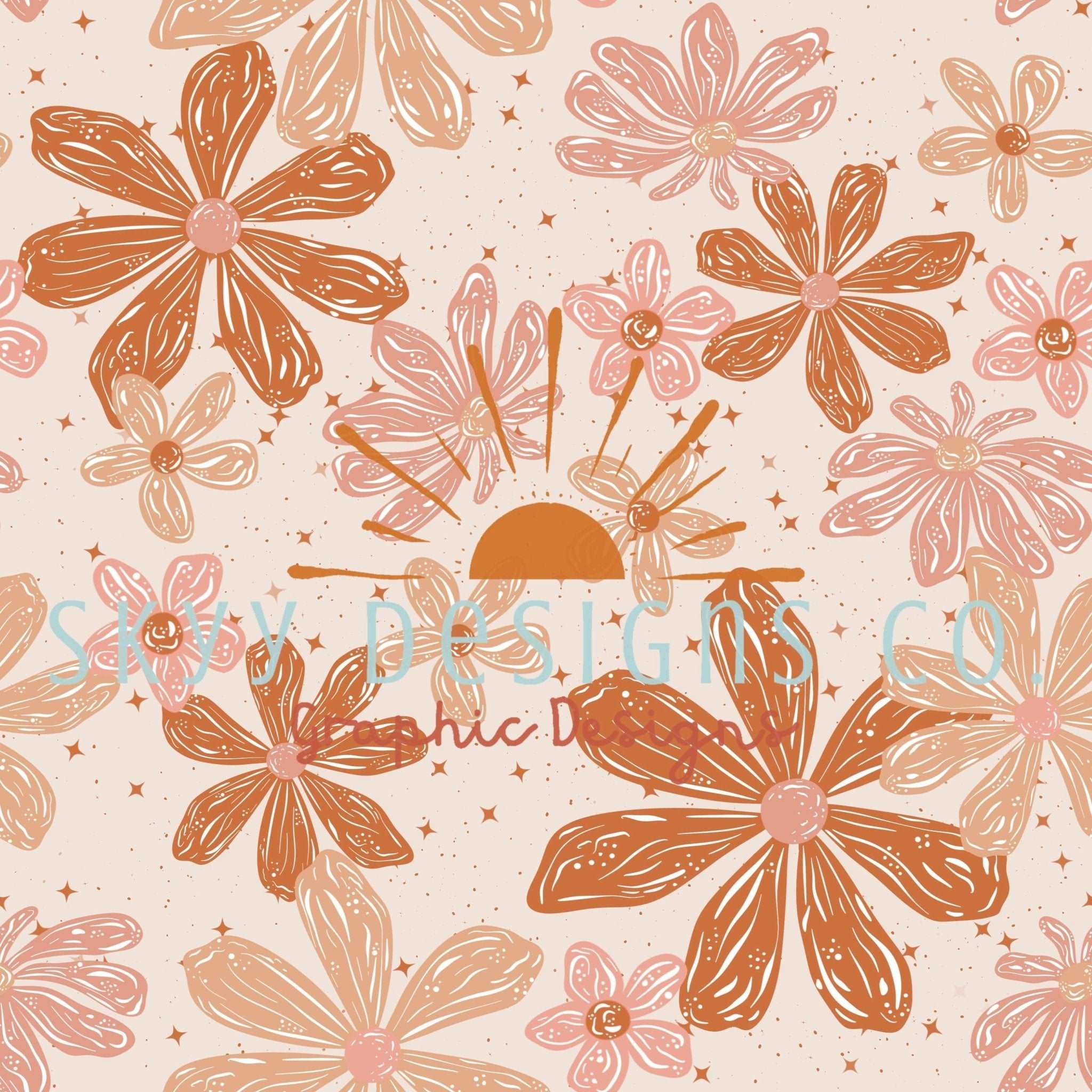 Pastel boho floral digital seamless pattern for fabrics and wallpapers,  Dainty floral digital paper, Floral seamless repeat pattern design