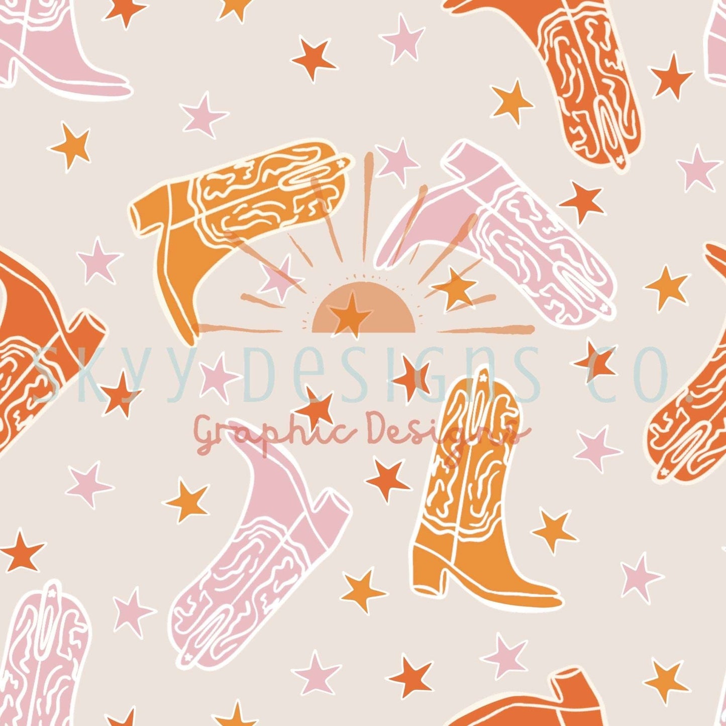 Pastel cowboy boots digital seamless pattern for fabrics and wallpapers, cowgirl seamless pattern, Retro cowgirl digital paper - SkyyDesignsCo