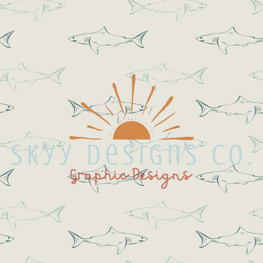 Beige sharks seamless repeat pattern - SkyyDesignsCo