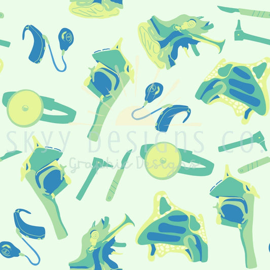 ENT doctor tools green seamless pattern - SkyyDesignsCo | Seamless Pattern Designs