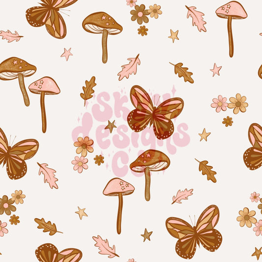 Fall mushroom white background seamless pattern - SkyyDesignsCo | Seamless Pattern Designs