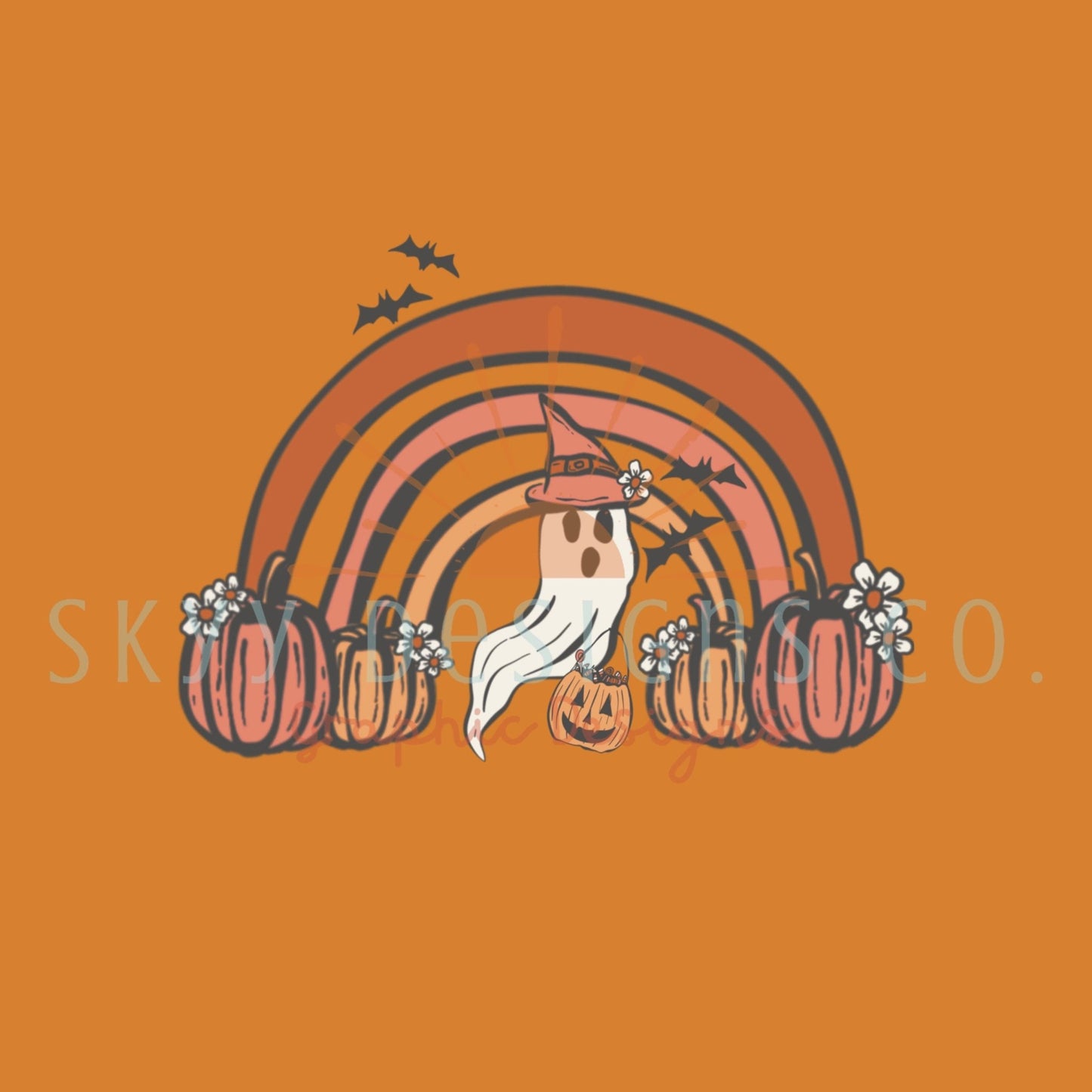 Orange spooky rainbow ghosts Halloween - digital seamless pattern for fabrics and wallpapers, Spooky rainbow seamless pattern, Ghosts paper - SkyyDesignsCo