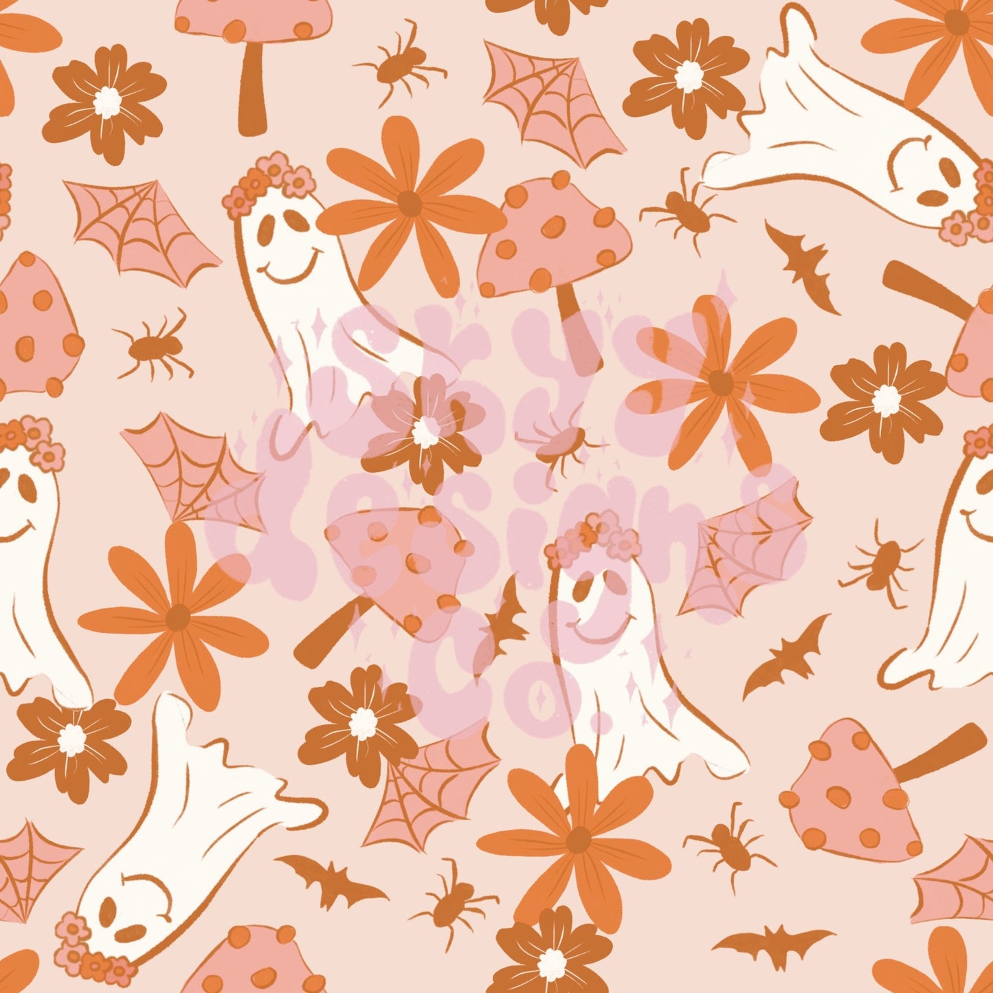 Spooky groovy ghost seamless pattern - SkyyDesignsCo