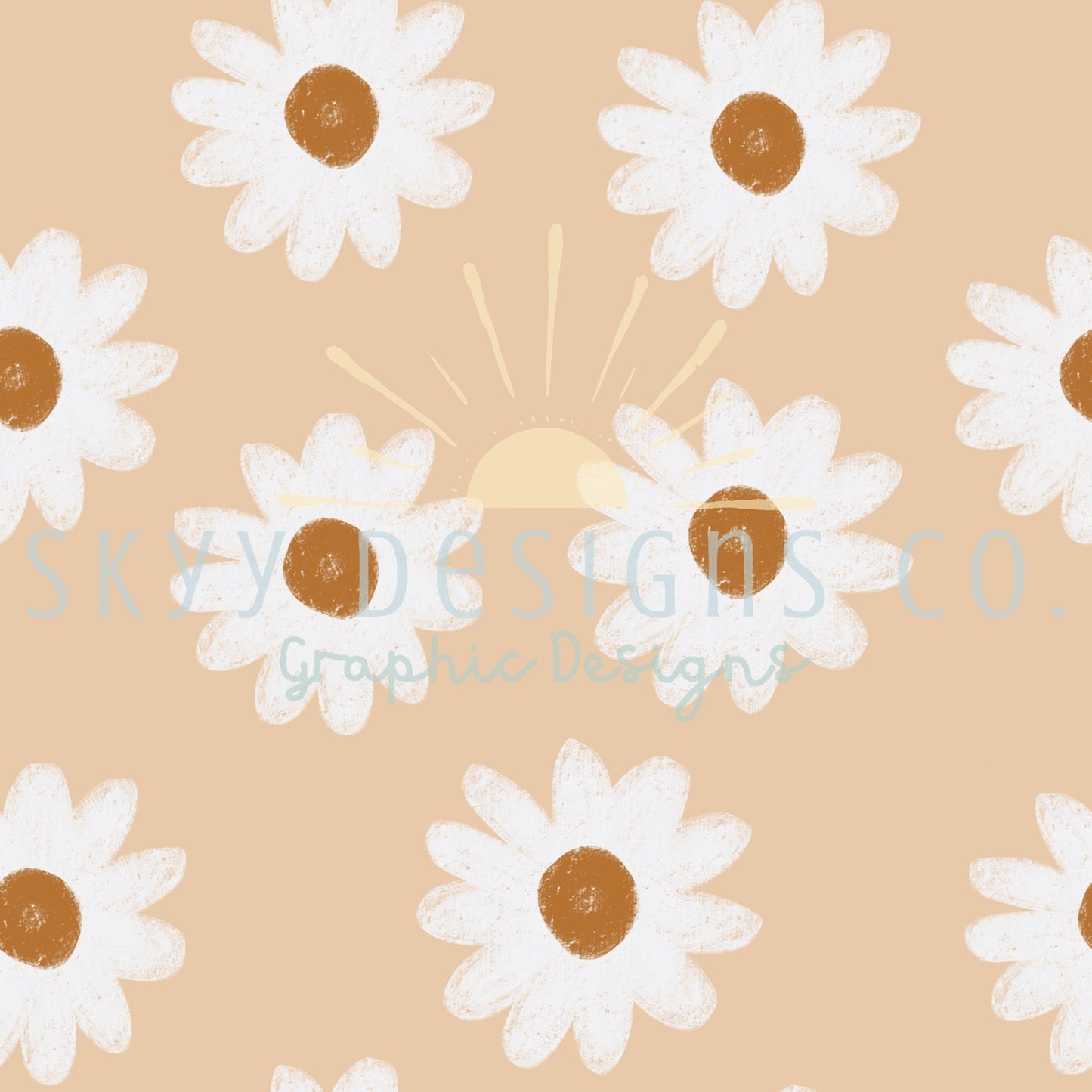 Western Daisy digital seamless pattern for fabrics and wallpapers, western floral seamless pattern, Neutral daisy digital paper file - SkyyDesignsCo
