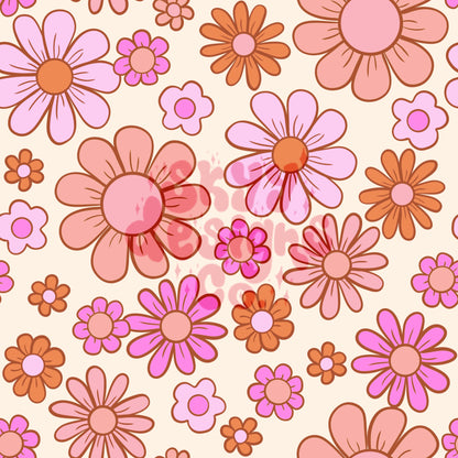 Retro daisy floral seamless pattern design