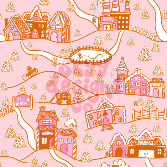 Pink gingerbread land seamless pattern SkyyDesignsCo