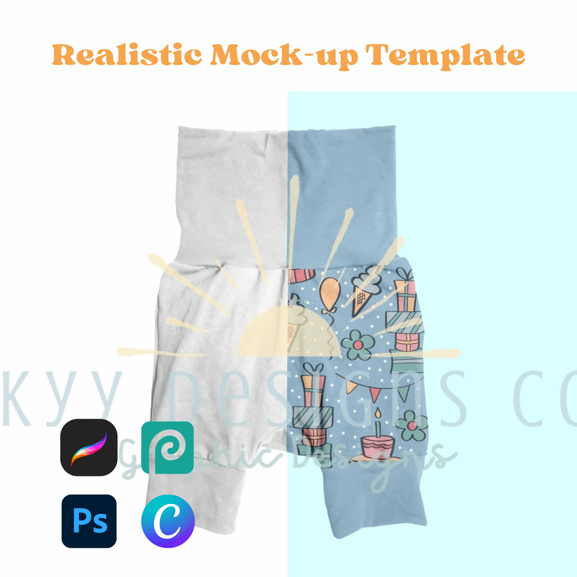 Kids waistband shorts mock-up template - SkyyDesignsCo
