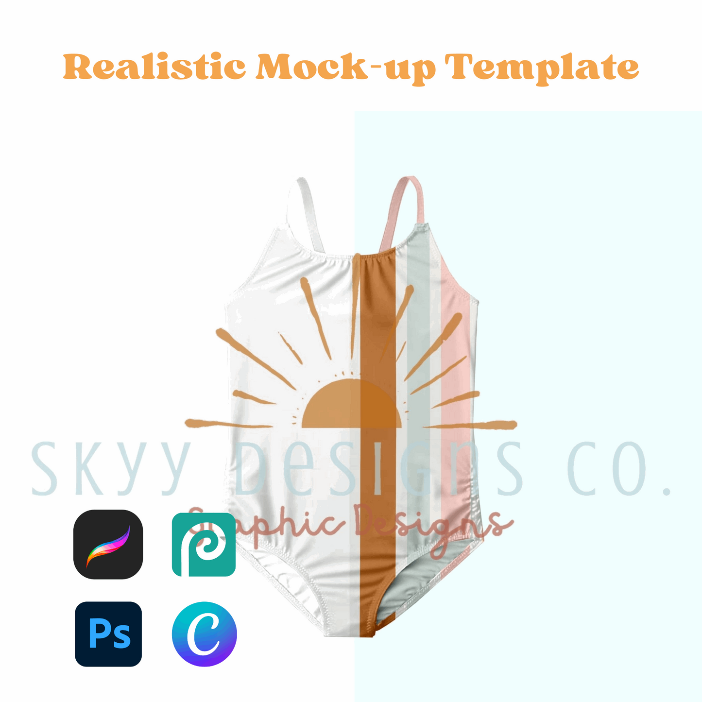 One piece thin strap swimsuit mock-up template - SkyyDesignsCo