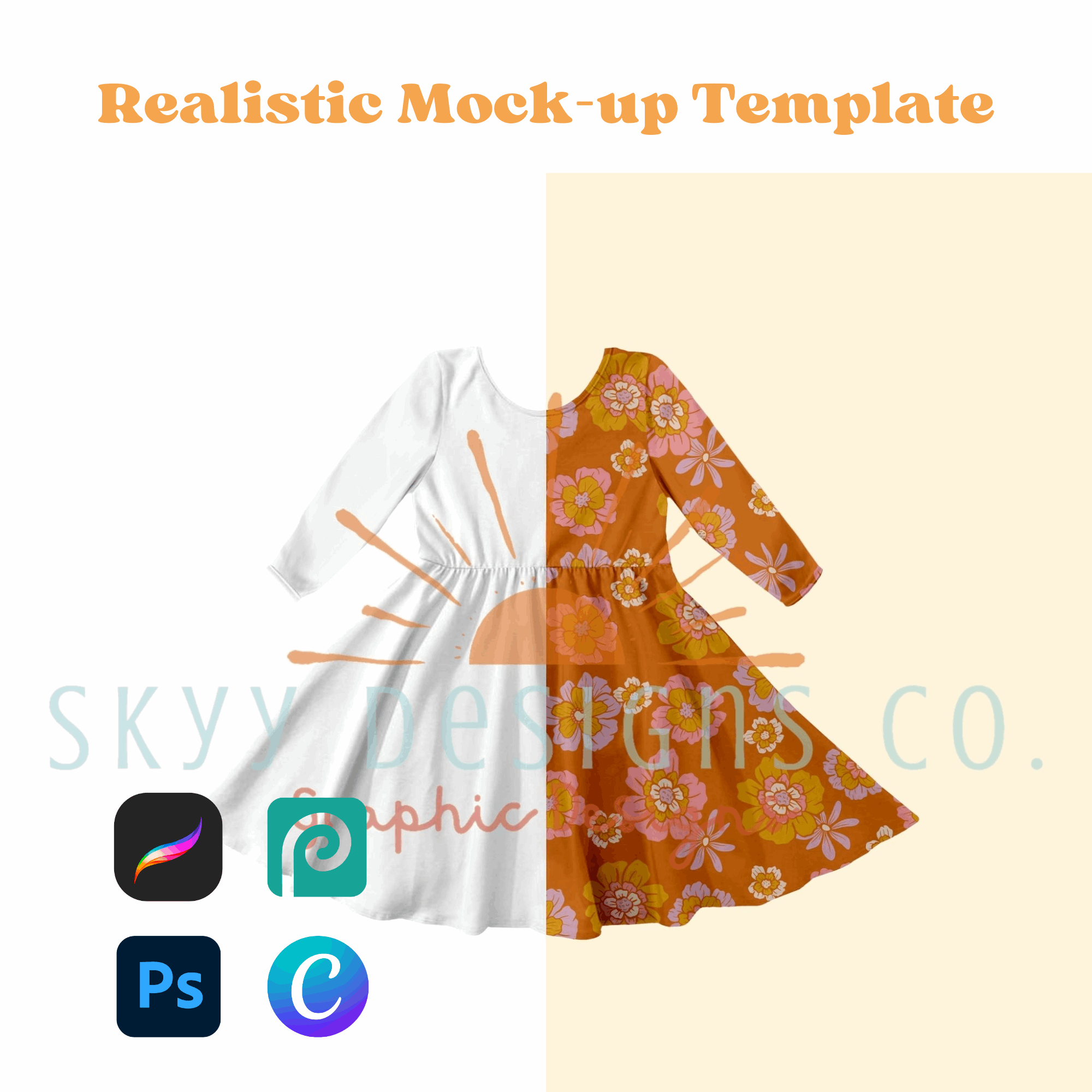 Long sleeve twirl dress mock-up template – Skyy Designs Co.
