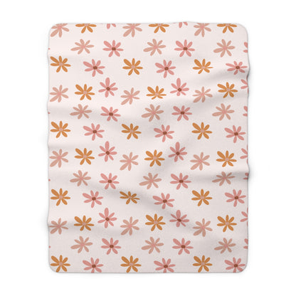 Boho Daisy Floral Sherpa Fleece Blanket