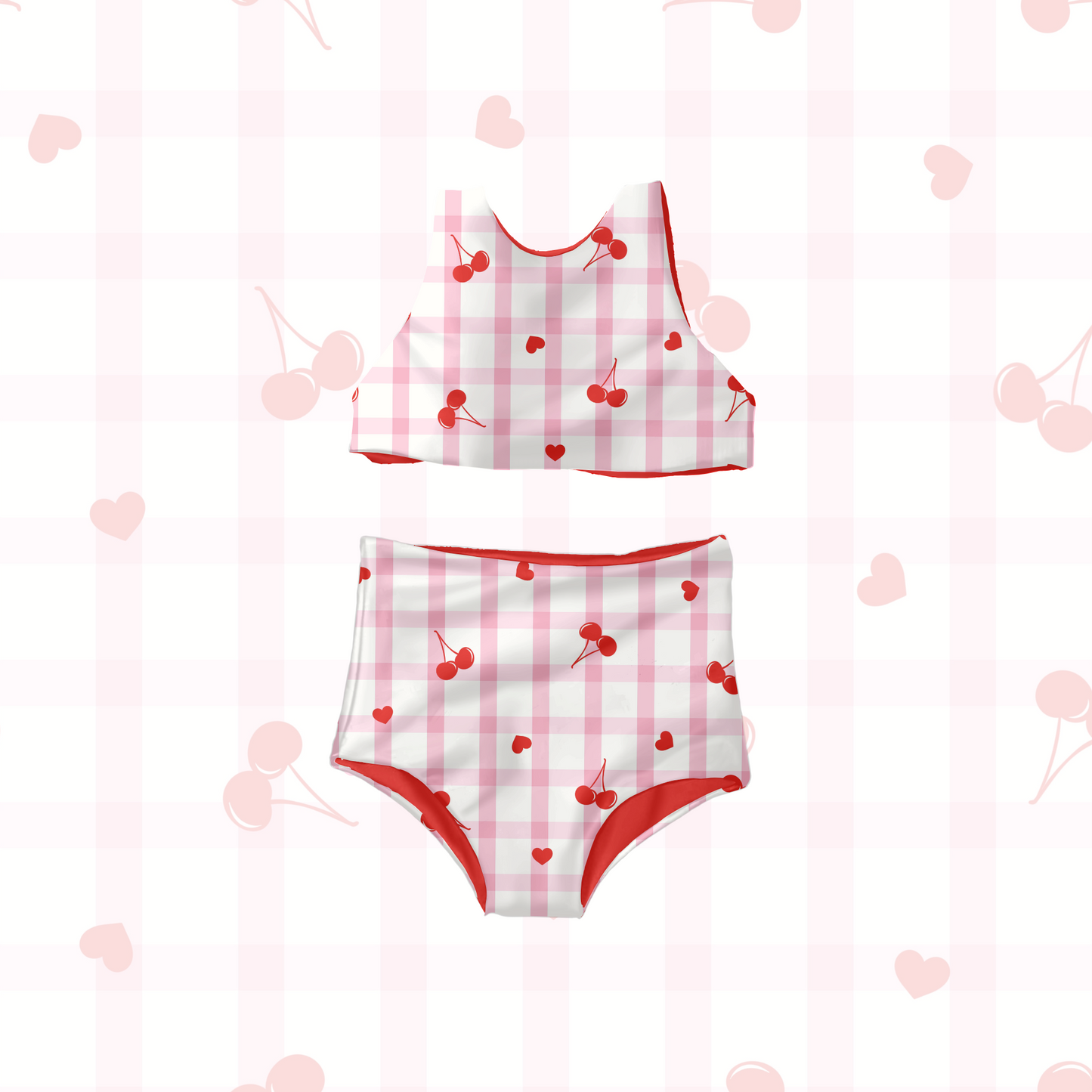 Gingham Cherries valentine hearts Pattern