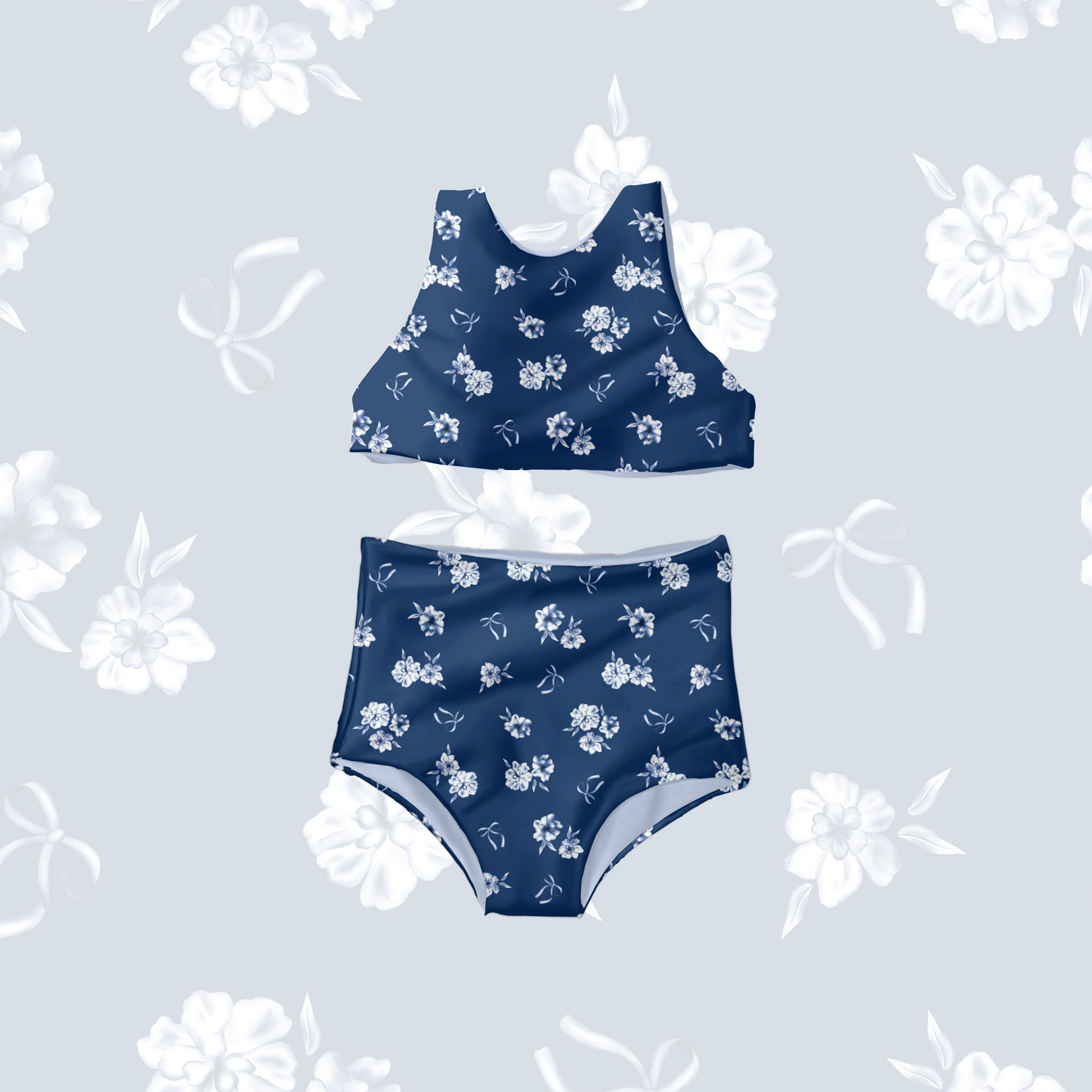 Navy blue watercolor floral Pattern