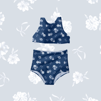 Navy blue watercolor floral Pattern