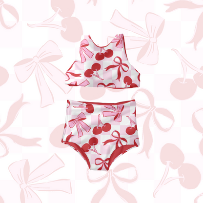 Checkered Cherries and bows Pattern