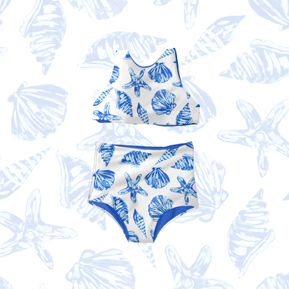 Blue Watercolor summer seashells pattern