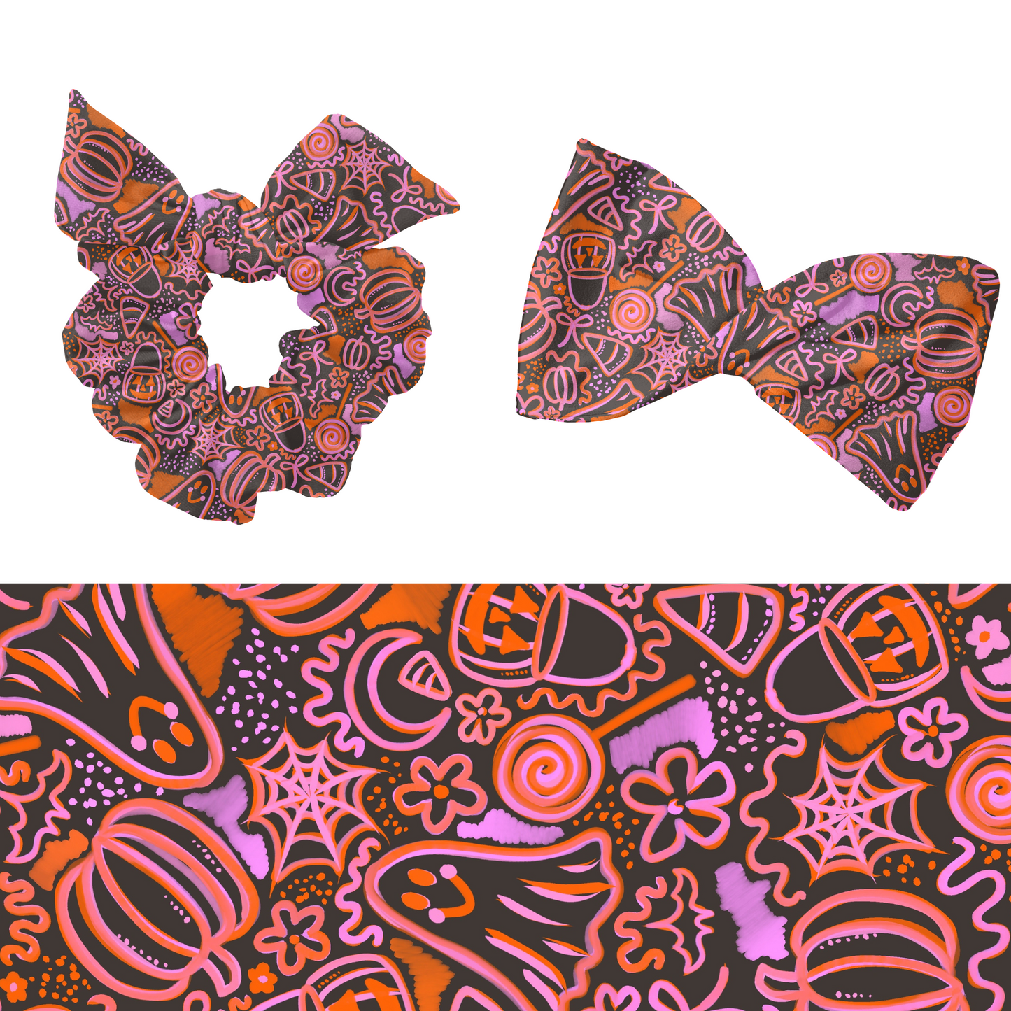 Preppy Watercolor Halloween on Black Background