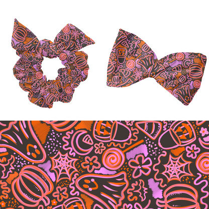 Preppy Watercolor Halloween on Black Background