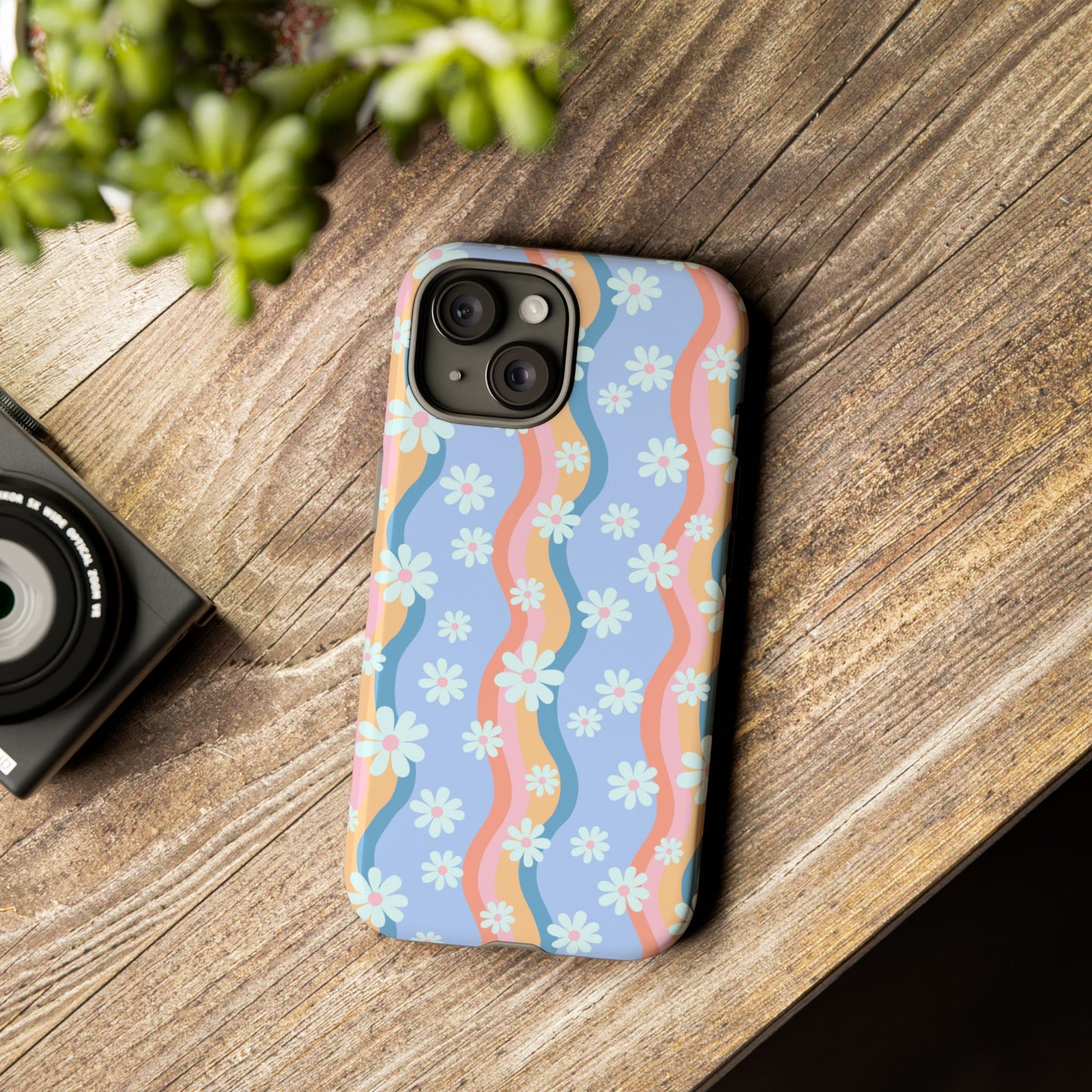 Blue Wavy Daisy Phone Case