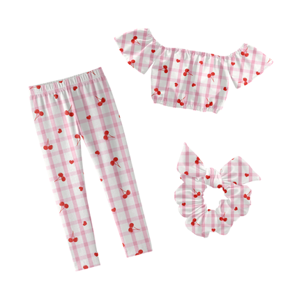 Gingham Cherries valentine hearts Pattern