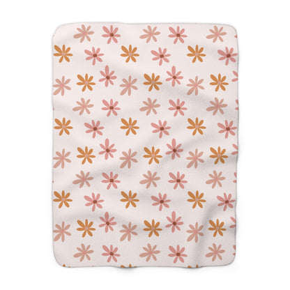 Boho Daisy Floral Sherpa Fleece Blanket