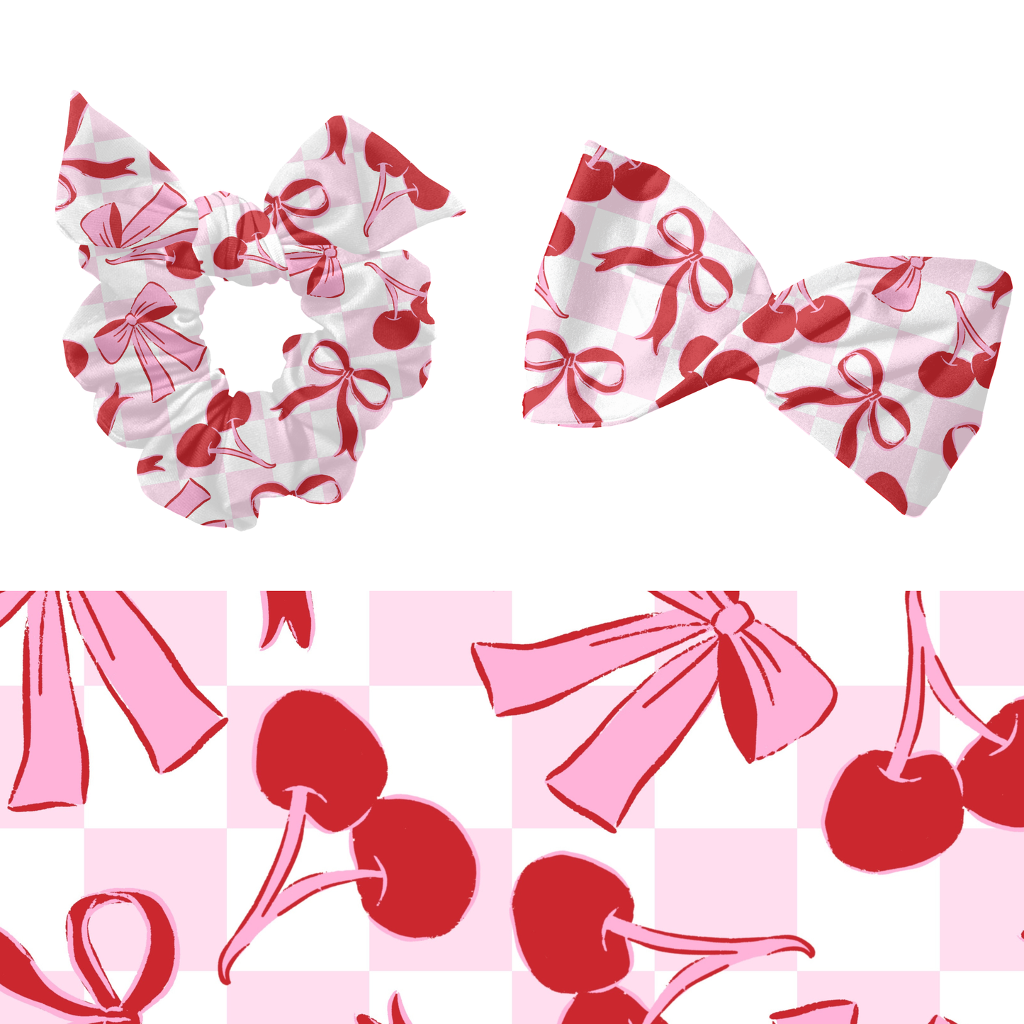 Checkered Cherries and bows Pattern