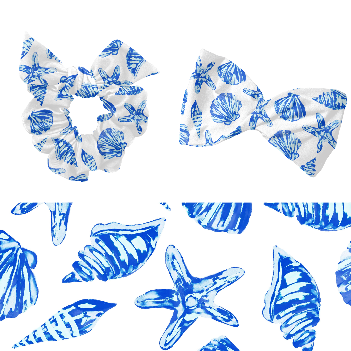 Blue Watercolor summer seashells pattern