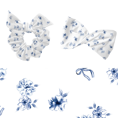 Blue dainty Watercolor floral and bows Pattern