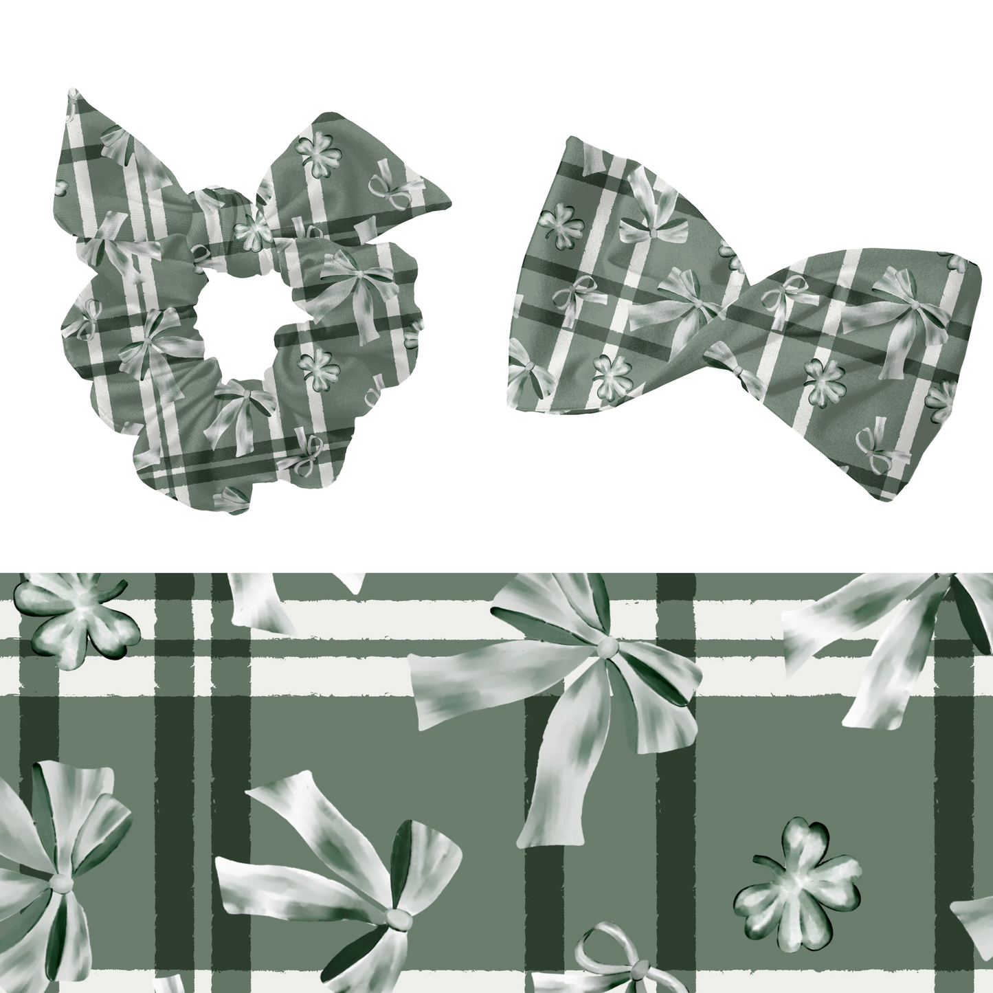 St Patricks Plaid Clover Bows Pattern