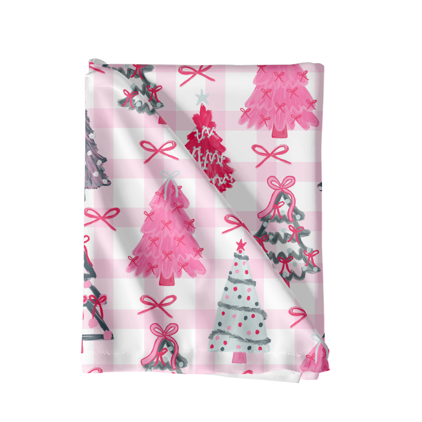 Preppy Christmas Trees Pink Gingham Background