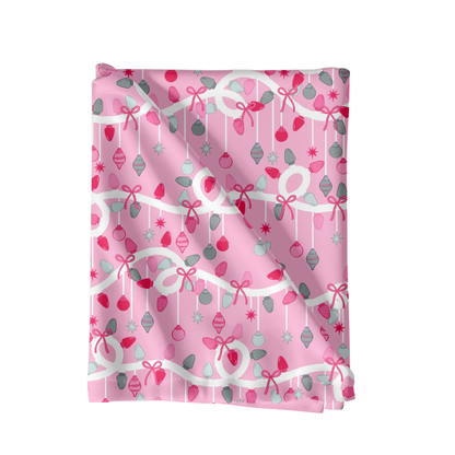 Pink Christmas lights and ornaments