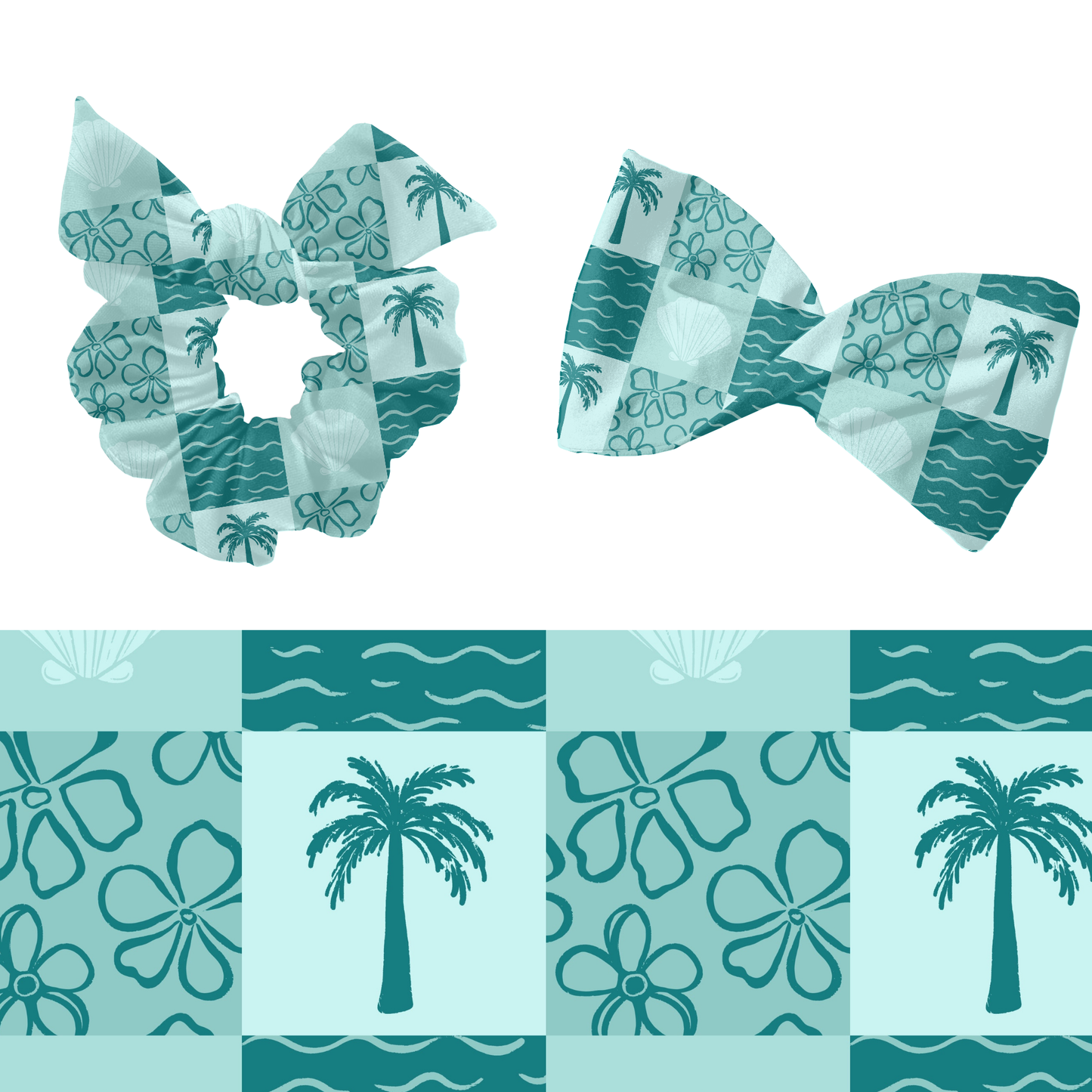 Blue summer palms patchwork Pattern