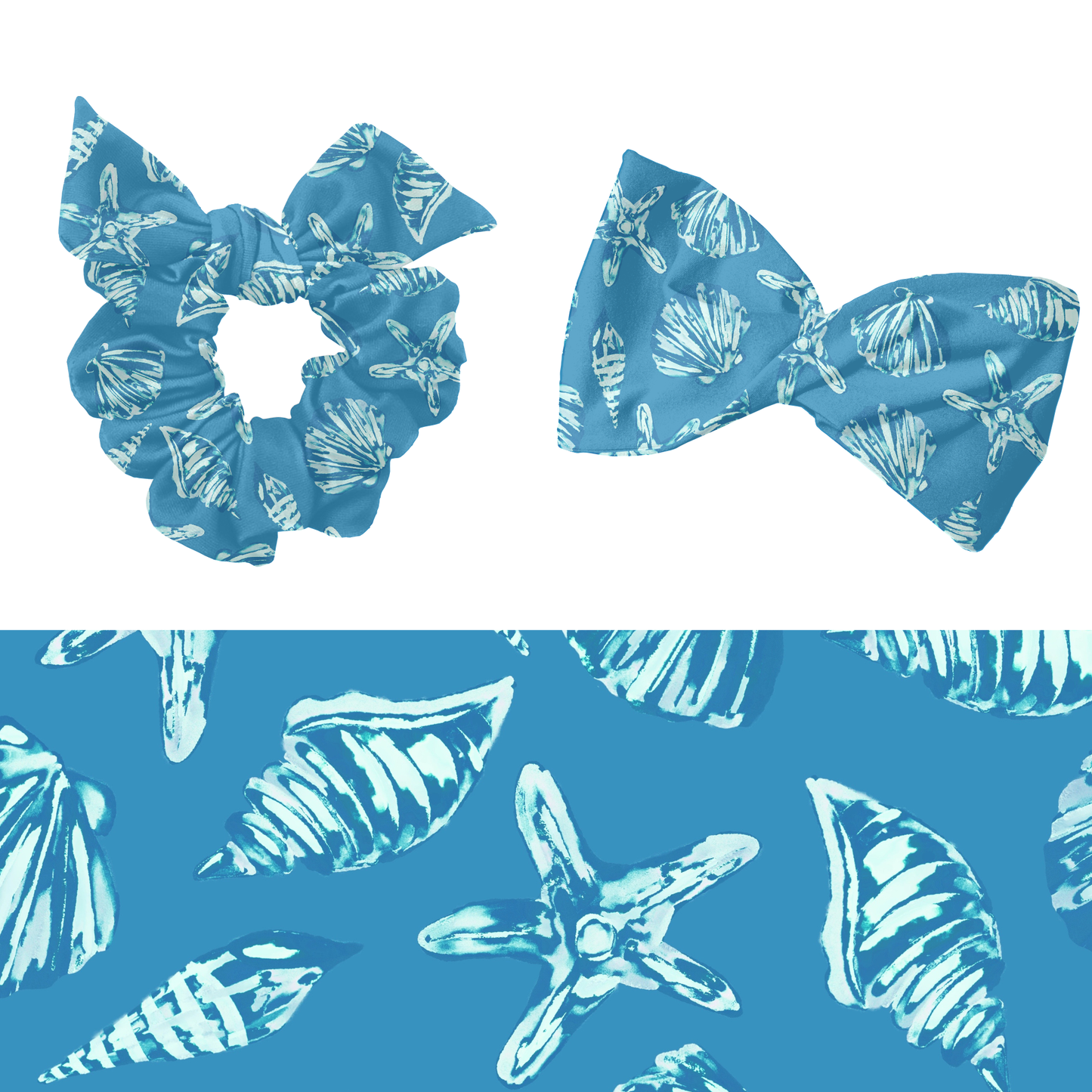 Blue and teal Watercolor seashells Pattern