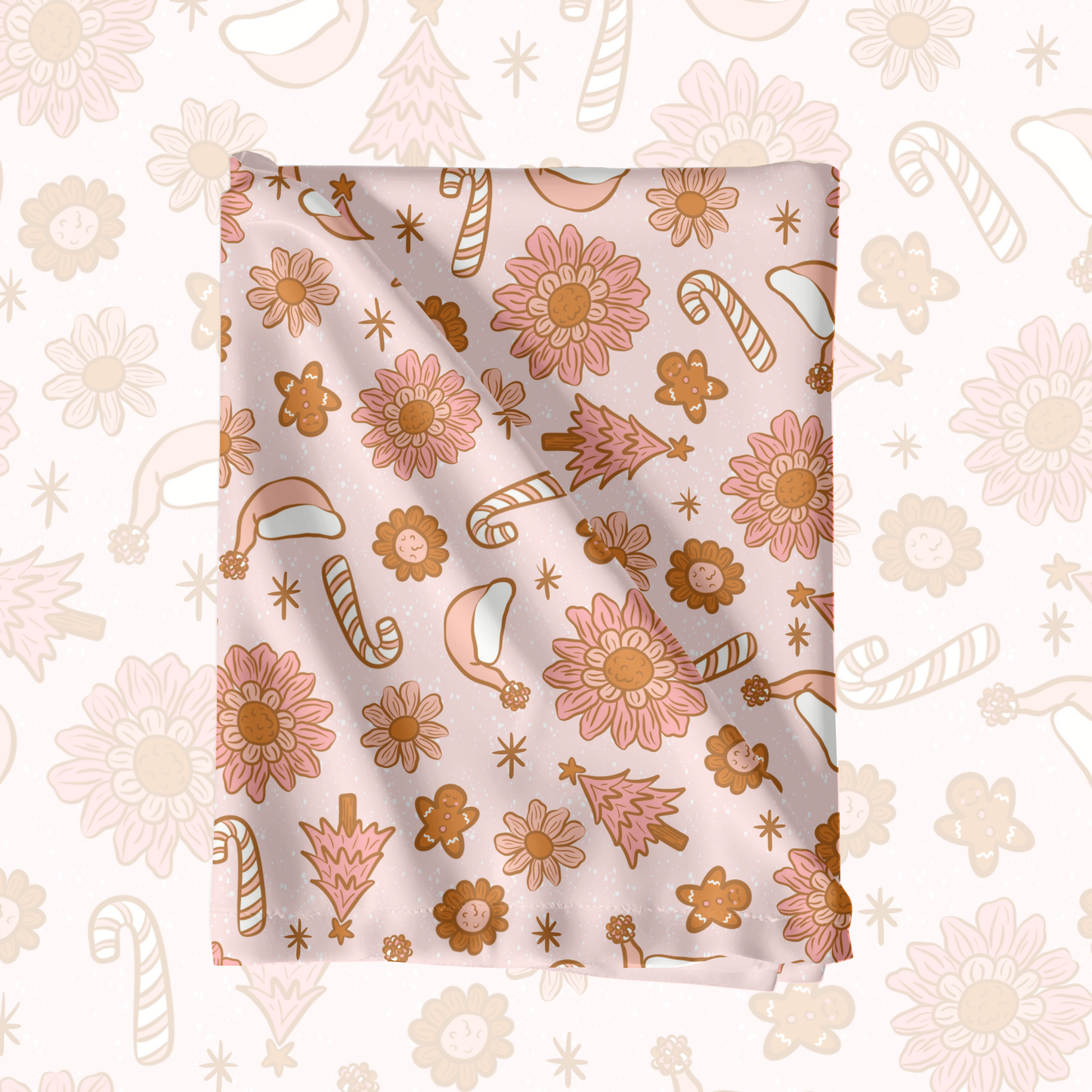 Boho floral pink Christmas seamless pattern