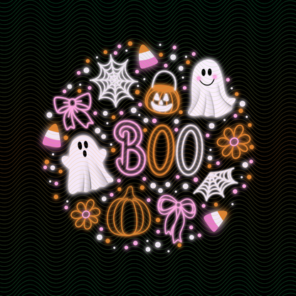 Neon Halloween Ghost bows PNG Design