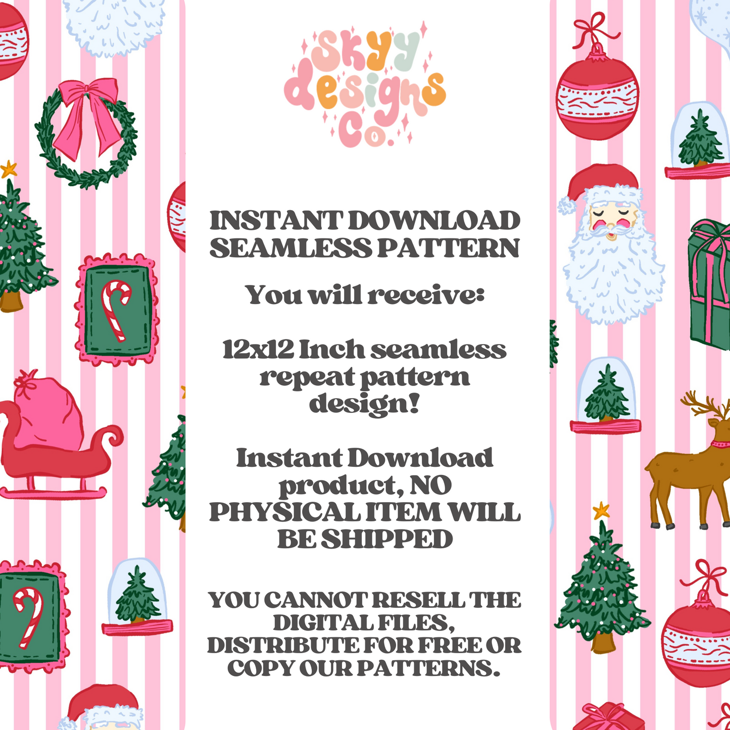 Preppy Christmas on Stripe Background