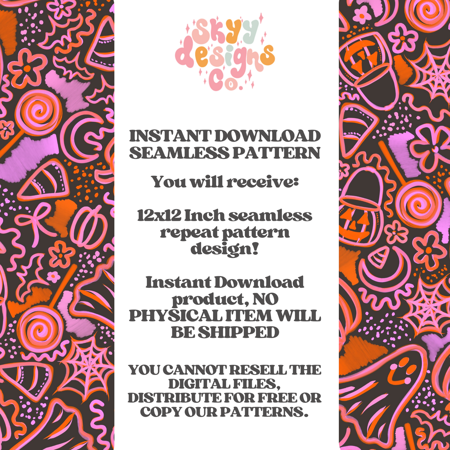 Preppy Watercolor Halloween on Black Background