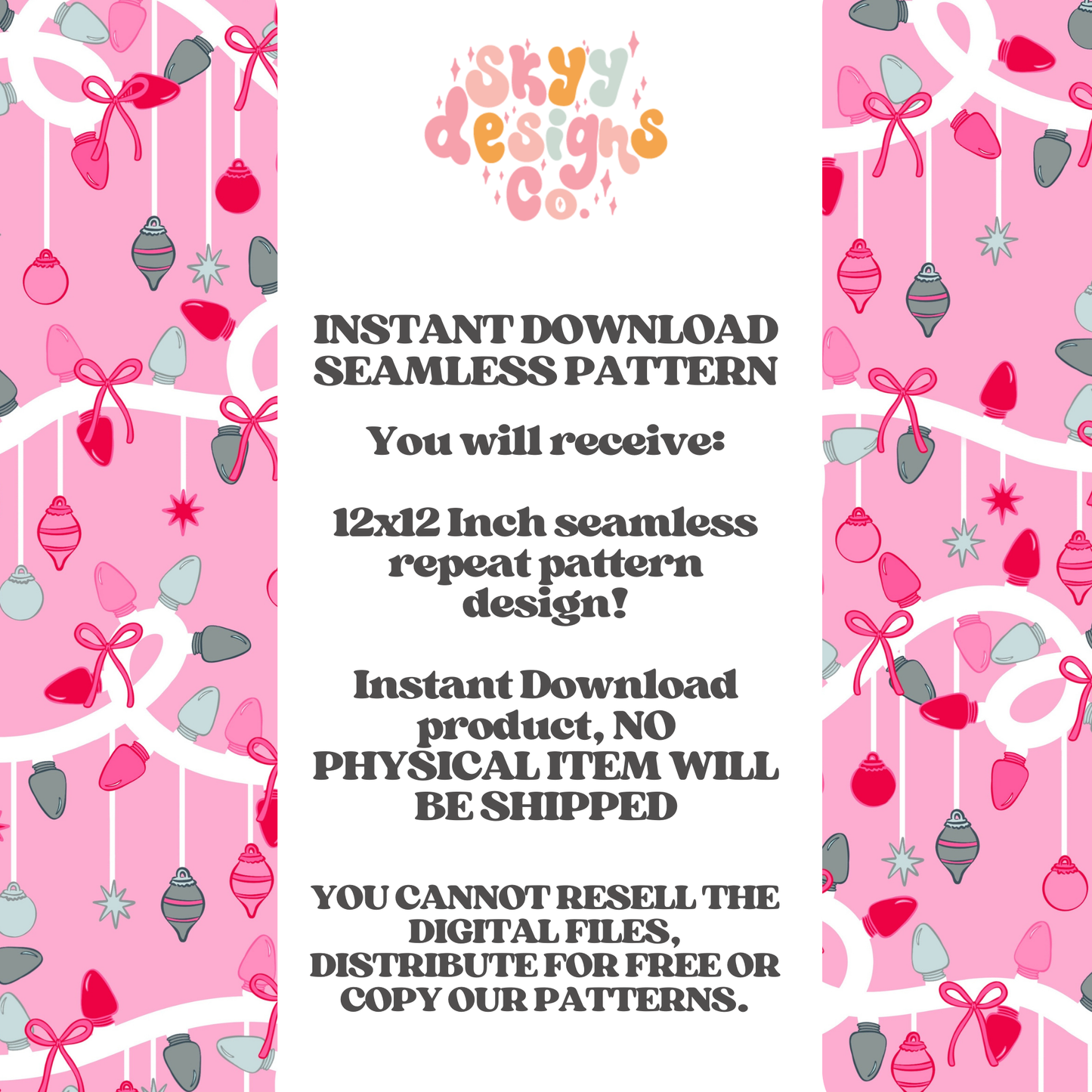 Pink Christmas lights and ornaments