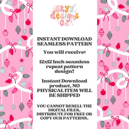 Pink Christmas lights and ornaments