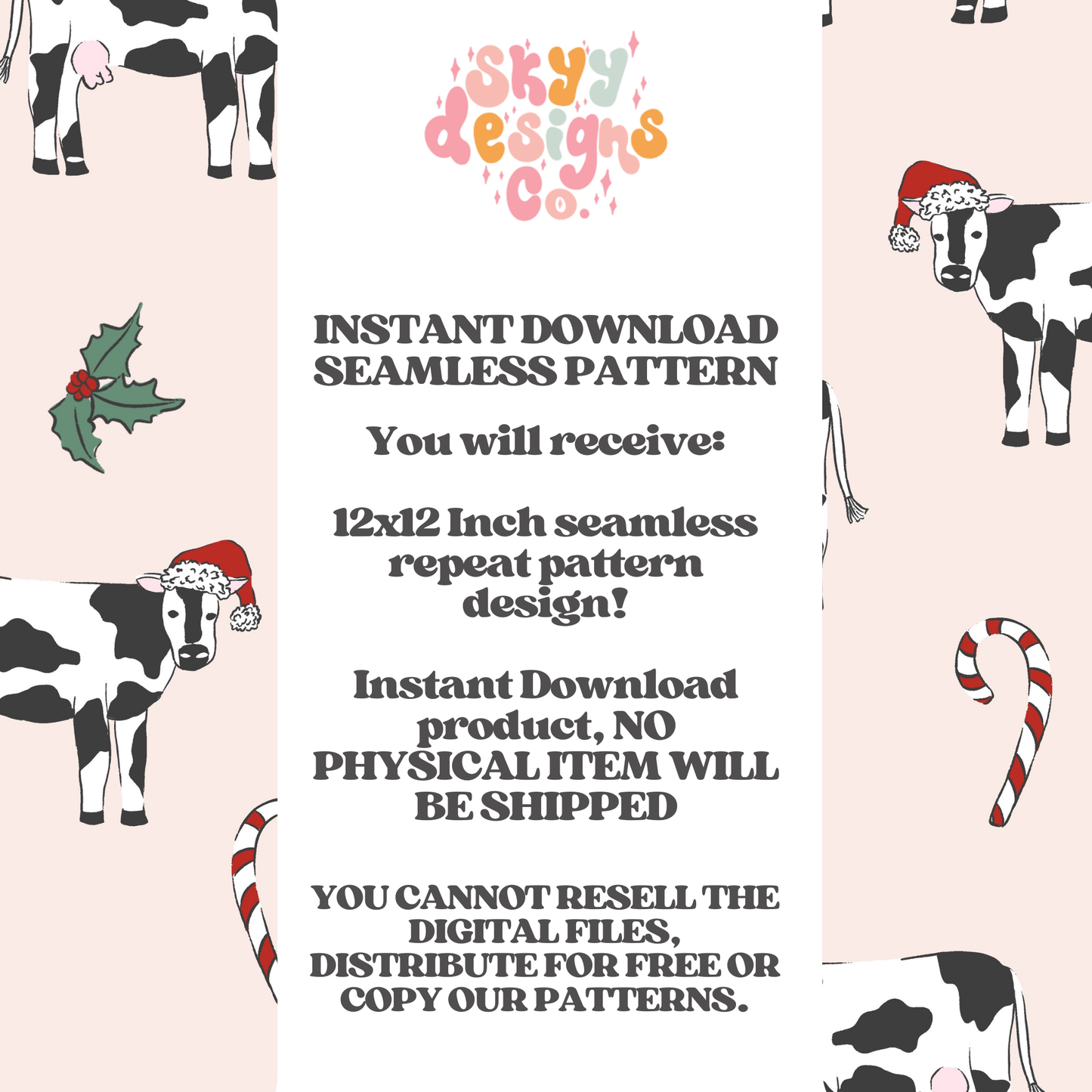 Christmas cows Seamless pattern