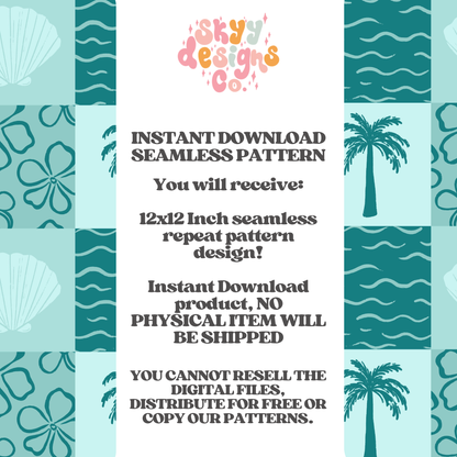 Blue summer palms patchwork Pattern