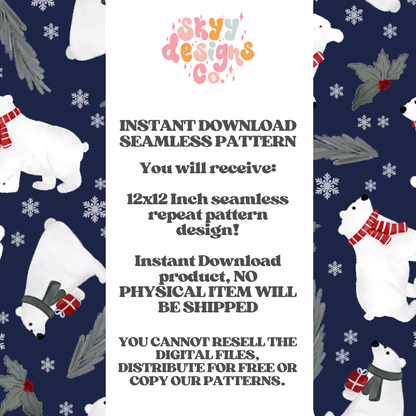 Winter polar bears seamless pattern