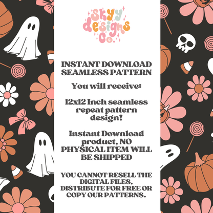 Boho Halloween Pumpkin Ghosts Seamless Pattern