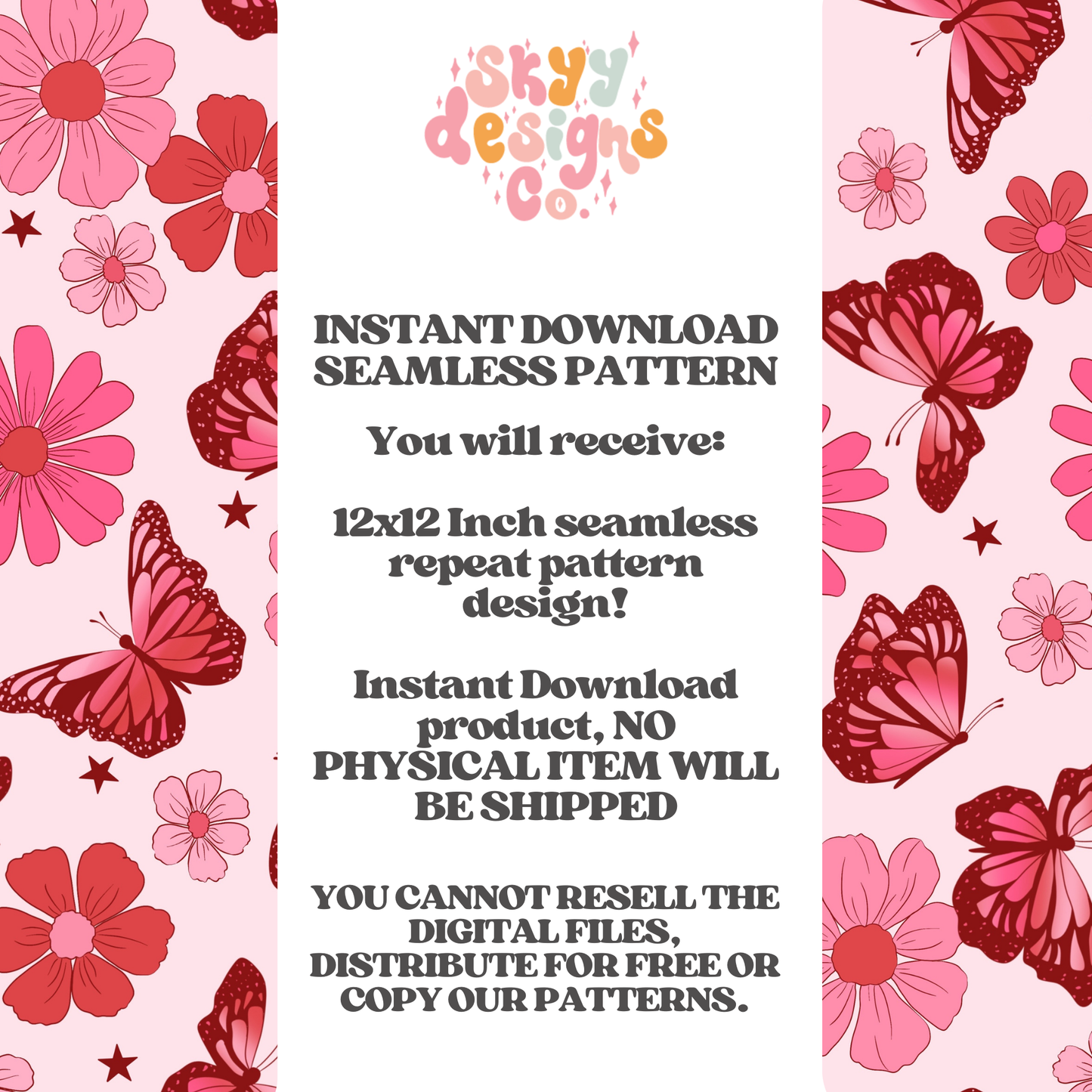 Girly butterfly floral seamless pattern