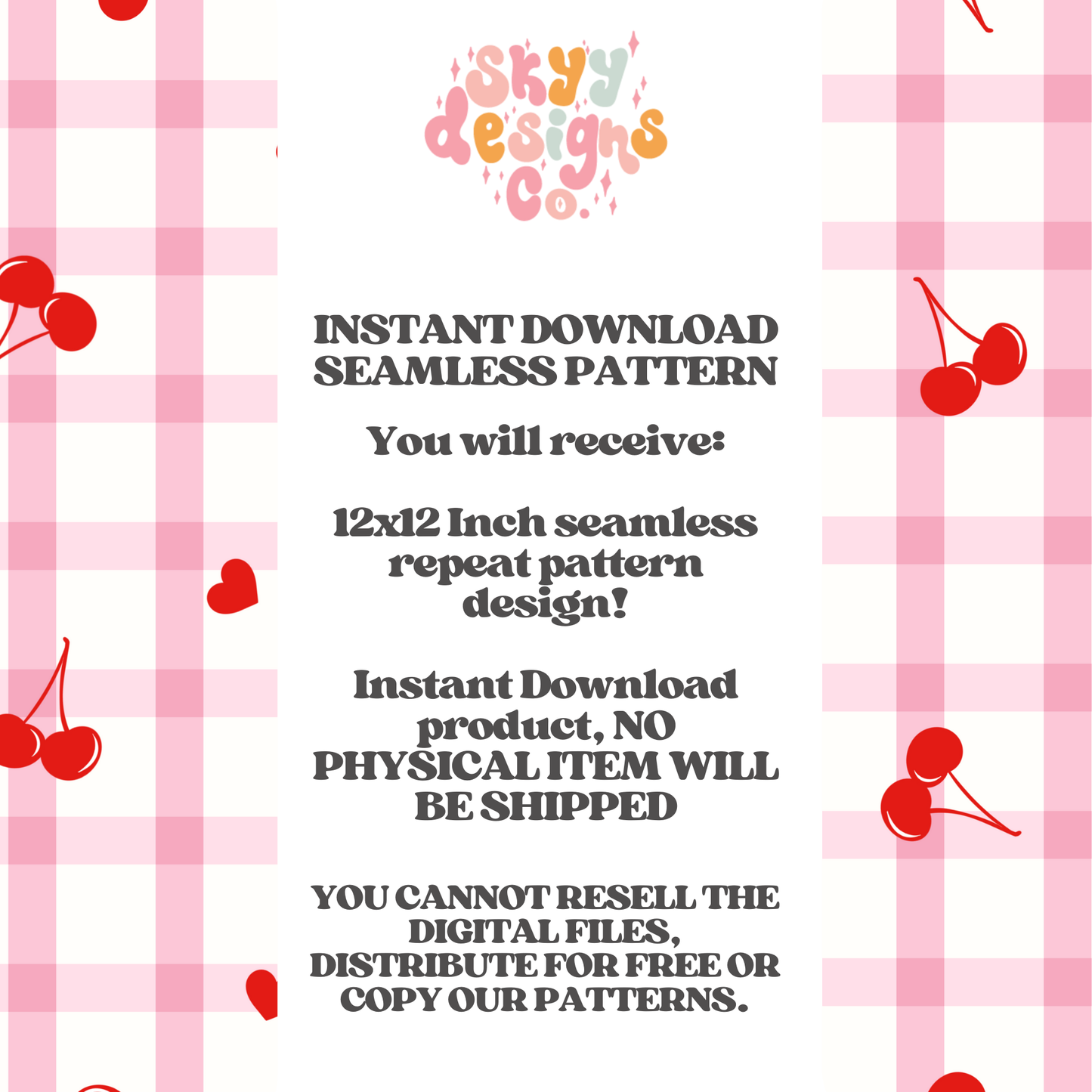 Gingham Cherries valentine hearts Pattern